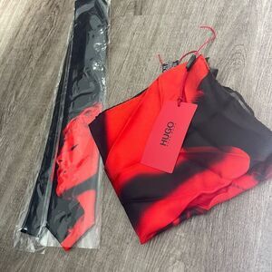 Hugo Boss Graphic Silk Tie-RED. NEW